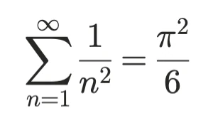 Magnified: the sum over n from 1 to infinity of 1 over n squared equals pi squared over 6