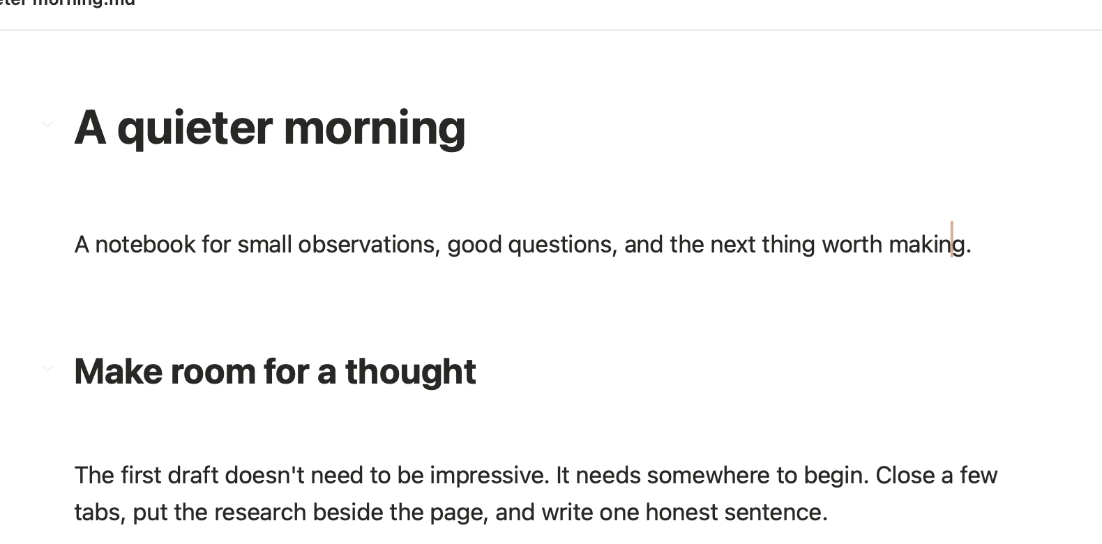 A quieter morning on white paper
